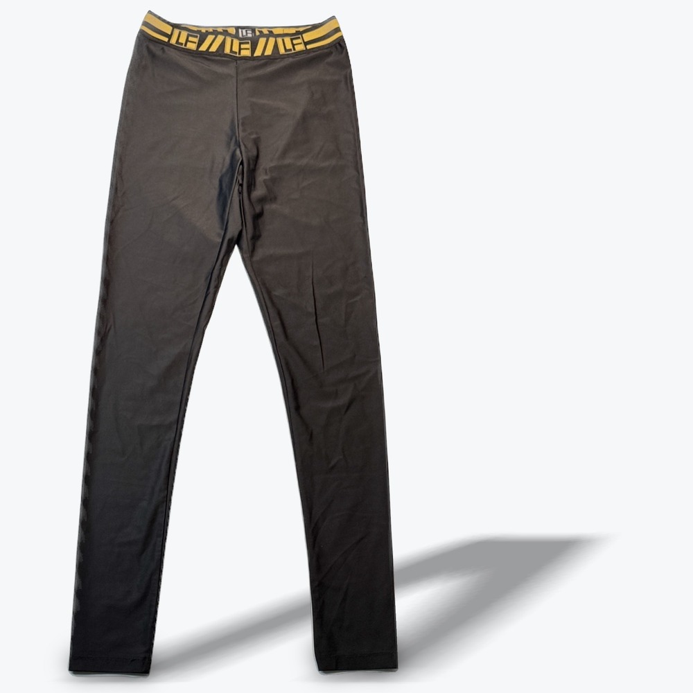 LF The Brand Leggings Athletic Logo Waistband Workout Yoga Pant Black Gold Small